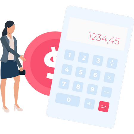 Woman calculating on calculator  Illustration