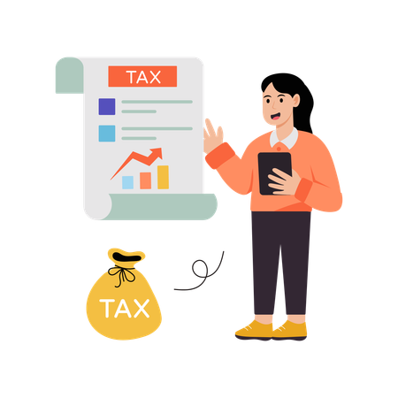 Woman calculating tax online  Illustration