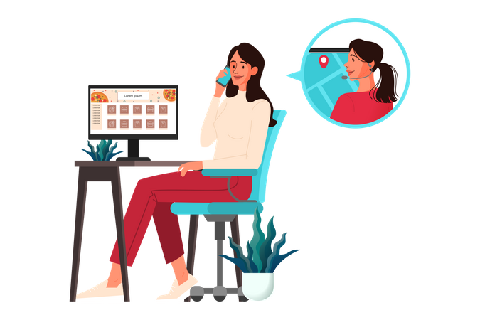Woman call to food delivery  Illustration
