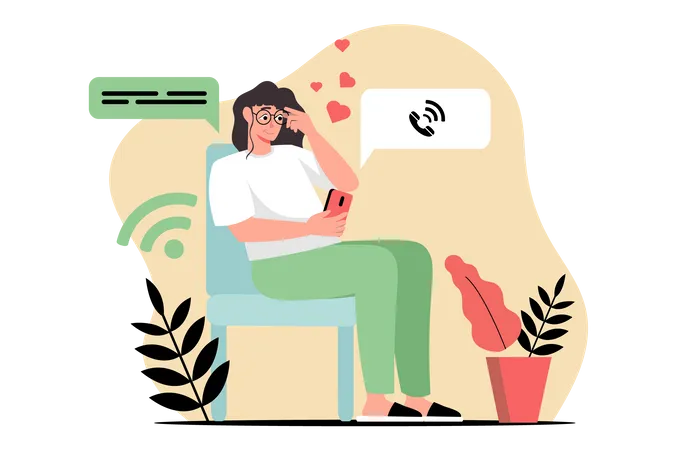 Woman calling on mobile phone while sitting on armchair  Illustration