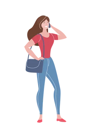 Woman Calling On Phone  Illustration