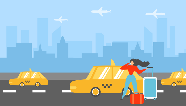 Woman Calling Taxi Illustration