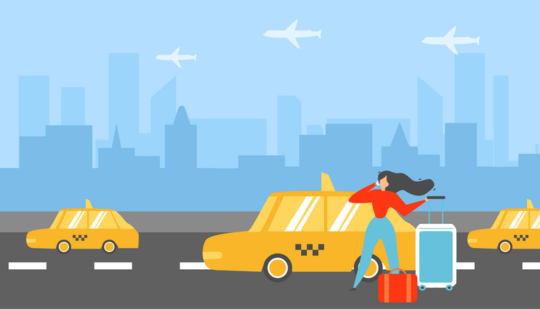 Woman Calling Taxi  Illustration