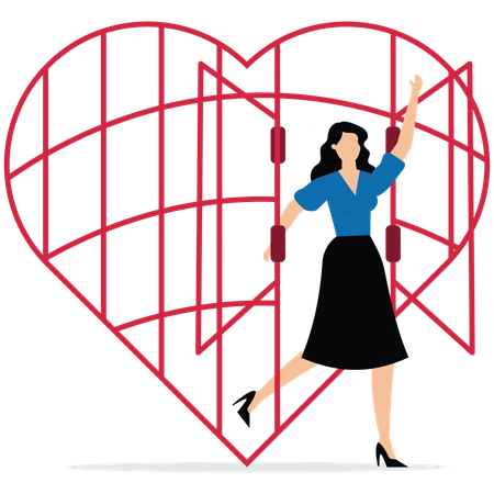 Woman came out from cage big heart shape  Illustration