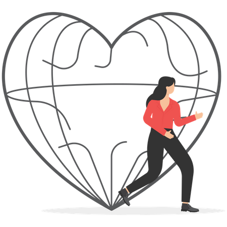 Woman came out the cage big heart shape  Illustration