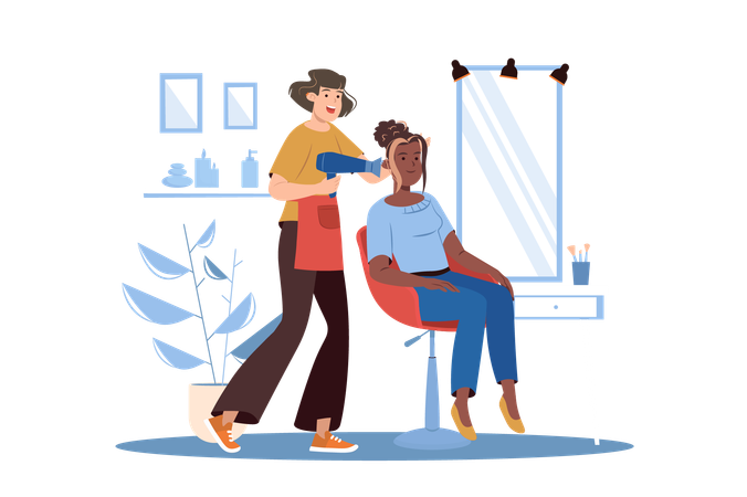 Woman came to a beauty salon to get her hair done  Illustration