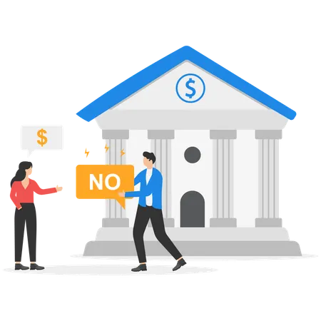 Woman can not getting bank loan from manager  Illustration