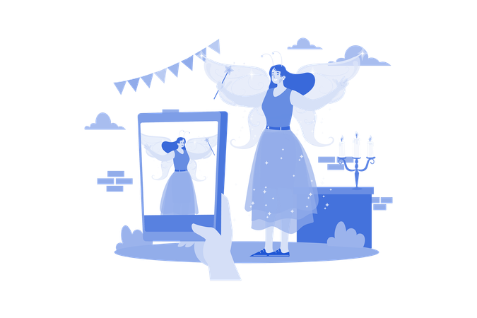 Woman capturing photos of fairy costume  Illustration