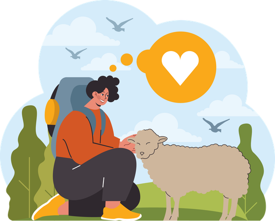 Woman caring sheep  Illustration