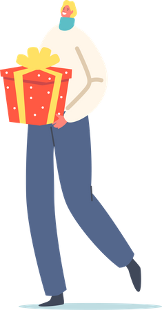 Woman Carry Big Gift Box  Illustration