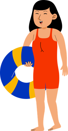 Woman Carry Buoy  Illustration