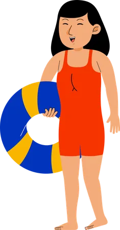 Woman Carry Buoy Illustration