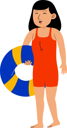 Woman Carry Buoy  Illustration