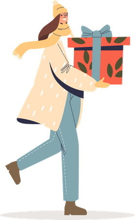 Woman carry christmas presents  Illustration