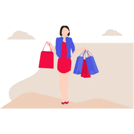 The Girl Is Standing With Shopping Bags Illustration