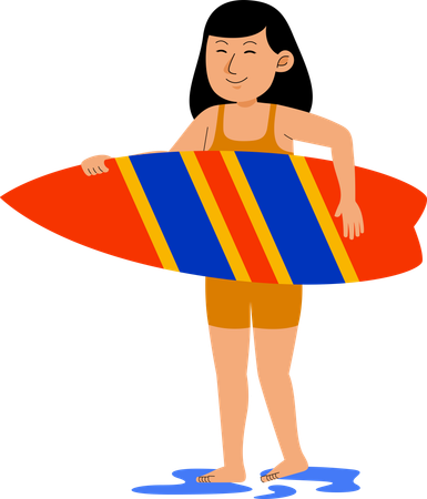 Woman Carry Surfboard  Illustration