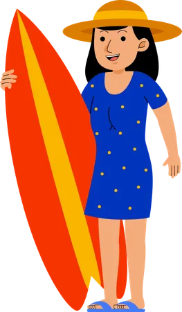 Woman Carry Surfboard Illustration