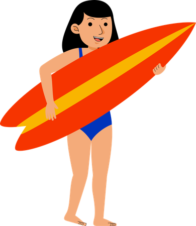 Woman Carry Surfboard  Illustration