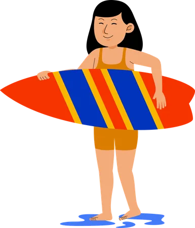 Woman Carry Surfboard  Illustration