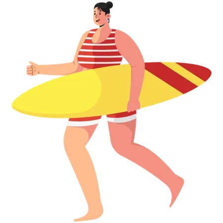 Woman Carrying a Surfboard  Illustration