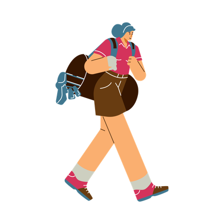 Woman carrying bag with golf clubs  Illustration
