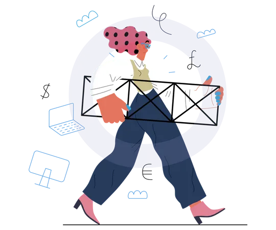Woman Carrying Boxes Illustration