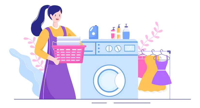 Woman carrying clothes for cleaning  Illustration