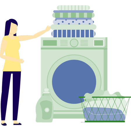 Woman carrying clothes for cleaning  Illustration