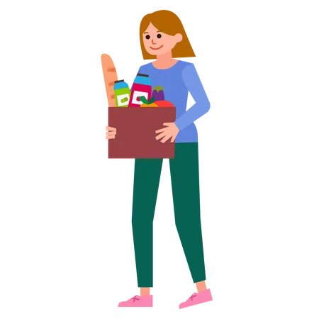 Woman carrying food box Illustration