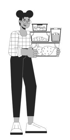 Woman Carrying food storage containers  Illustration