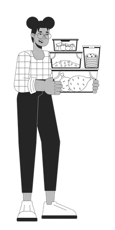 Woman Carrying food storage containers  Illustration