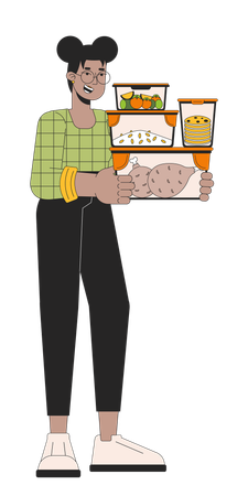 Woman Carrying food storage containers  Illustration