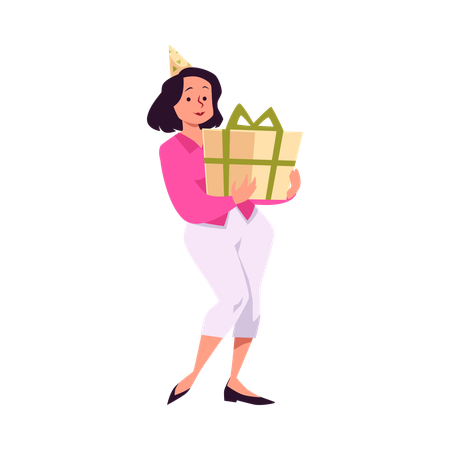 Woman carrying gift box  Illustration