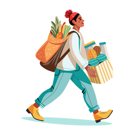 Woman Carrying Groceries from store  Illustration