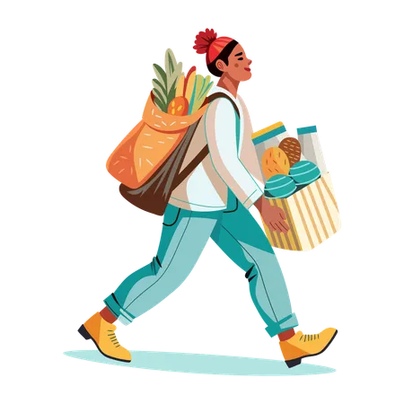 Woman Carrying Groceries from store  Illustration