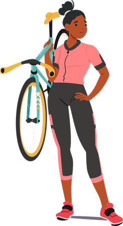 Woman carrying her bicycle  Illustration