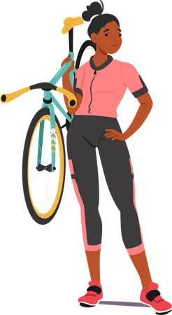 Woman carrying her bicycle  Illustration