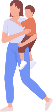 Woman carrying little boy Illustration