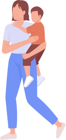 Woman Carrying Little Boy Semi Flat Color Vector Characters Editable Figure Full Body People On White Motherhood Simple Cartoon Style Illustration For Web Graphic Design And Animation Illustration
