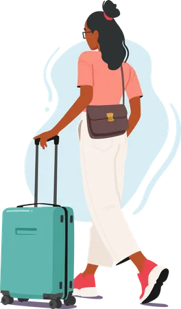 Woman Character Carrying Luggage In The Airport Ready To Embark On Her Journey Concept Of Travel Excitement And Adventure For Travel And Tourism Related Promo Cartoon People Vector Illustration Illustration