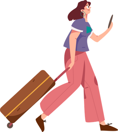 Woman carrying luggage bag  Illustration