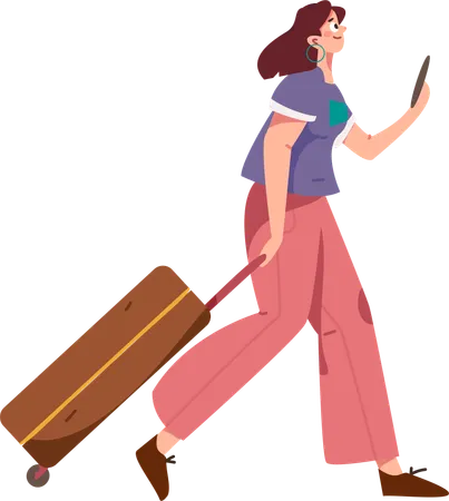 Woman carrying luggage bag  Illustration