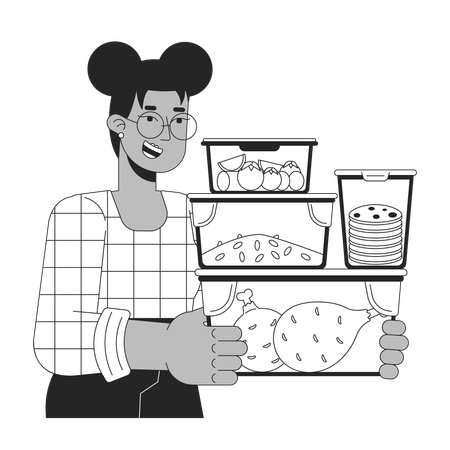 Woman Carrying meal prep containers  Illustration