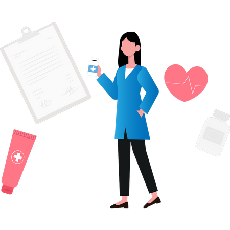 Woman carrying medicine bottle  イラスト
