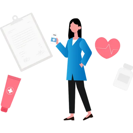 Woman carrying medicine bottle  イラスト
