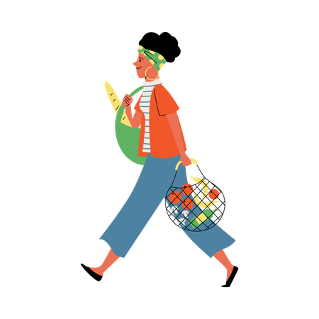 Woman carrying organic vegetables in eco bag  Illustration
