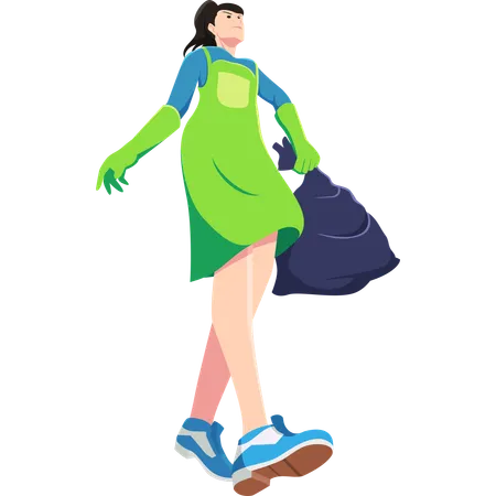 Woman Carrying Plastic Trash  Illustration