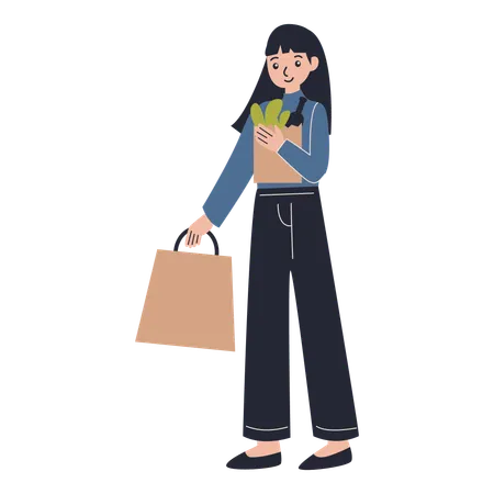 Woman carrying shopping  Illustration