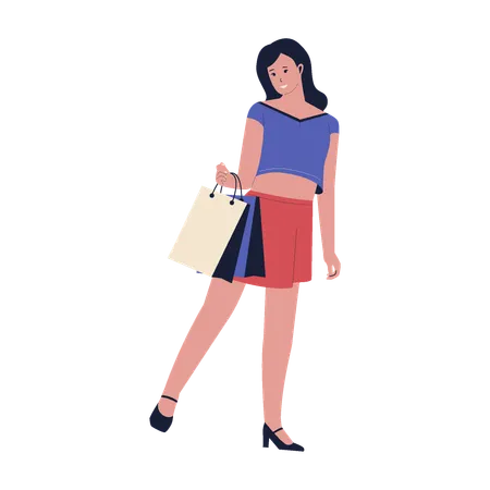 Woman carrying shopping bags  イラスト