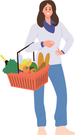 Woman carrying shopping basket  Illustration